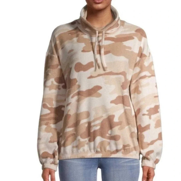 Derek Heart Women's Neutral Camo Fleece Cowl Neck Sweater Small NWT - Picture 1 of 5
